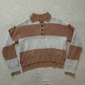 ✨ Peach & White Striped Cropped Sweater – Size S ✨